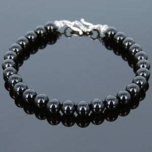 6mm Bright Black Onyx Healing Gemstone Bracelet with S925 Sterling Silver Spacer Beads & S-Hook Clasp - Handmade by Gem & Silver BR735