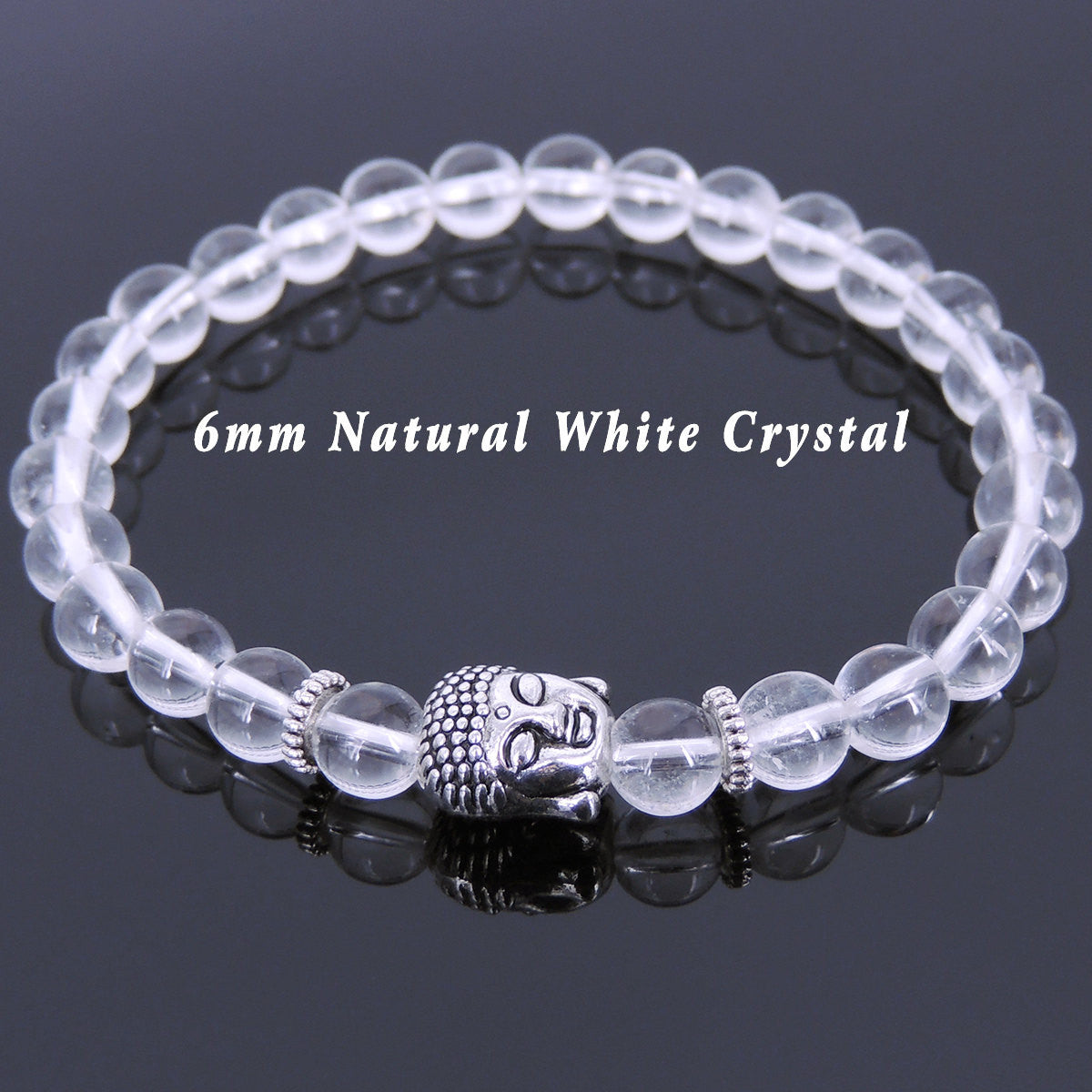 6mm White Crystal Quartz Healing Gemstone Bracelet with Tibetan Silver Spacers & Sakyamuni Buddha - Handmade by Gem & Silver TSB132
