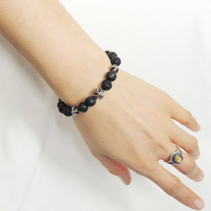 8mm Lava Rock Healing Stone Bracelet with S925 Sterling Silver Holy Trinity Cross Beads - Handmade by Gem & Silver BR767