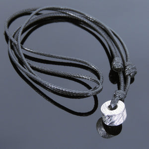 Adjustable Wax Rope Necklace with S925 Sterling Silver Textured Wheel Charm - Handmade by Gem & Silver NK112