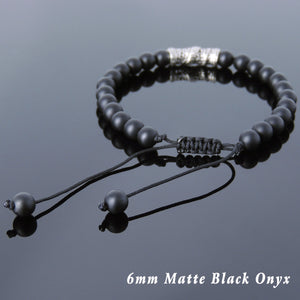6mm Matte Black Onyx Adjustable Braided Gemstone Bracelet with S925 Sterling Silver Dragon Charm - Handmade by Gem & Silver BR786