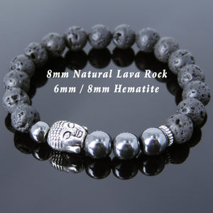 Lava Rock & Hematite Healing Gemstone Bracelet with Tibetan Silver Sakyamuni Buddha & Spacers - Handmade by Gem & Silver TSB211
