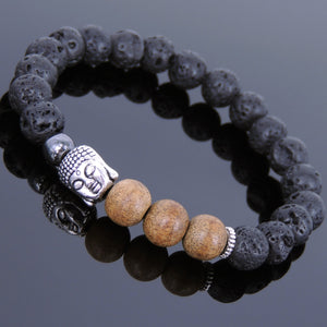 Agarwood, Lava Rock, & Hematite Healing Meditation Bracelet with Tibetan Silver Sakyamuni Buddha & Spacers - Handmade by Gem & Silver TSB212