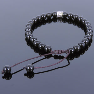 6mm Rainbow Black Obsidian Adjustable Braided Bracelet with Tibetan Silver Buddhist Protection Bead - Handmade by Gem & Silver TSB106