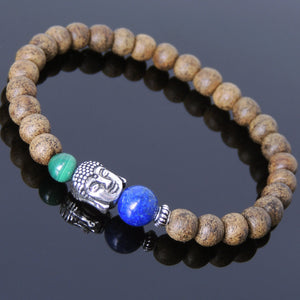 Malachite, Lapis Lazuli, & Agarwood Bracelet for Prayer & Meditation with S925 Sterling Silver Spacer & Guanyin Buddha Protection Bead - Handmade by Gem & Silver BR701