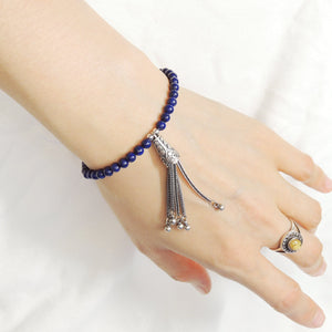 4mm Lapis Lazuli Healing Gemstone Bracelet with S925 Sterling Silver Asian Peacock Pendant & S-Hook Clasp BR704