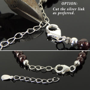 Handmade Elegant High Grade Garnet Gemstone Bracelet - Men's Women's Heart Chakra Healing, 3.5mm Beads with S925 Sterling Silver, Chain, Clasp BR1348